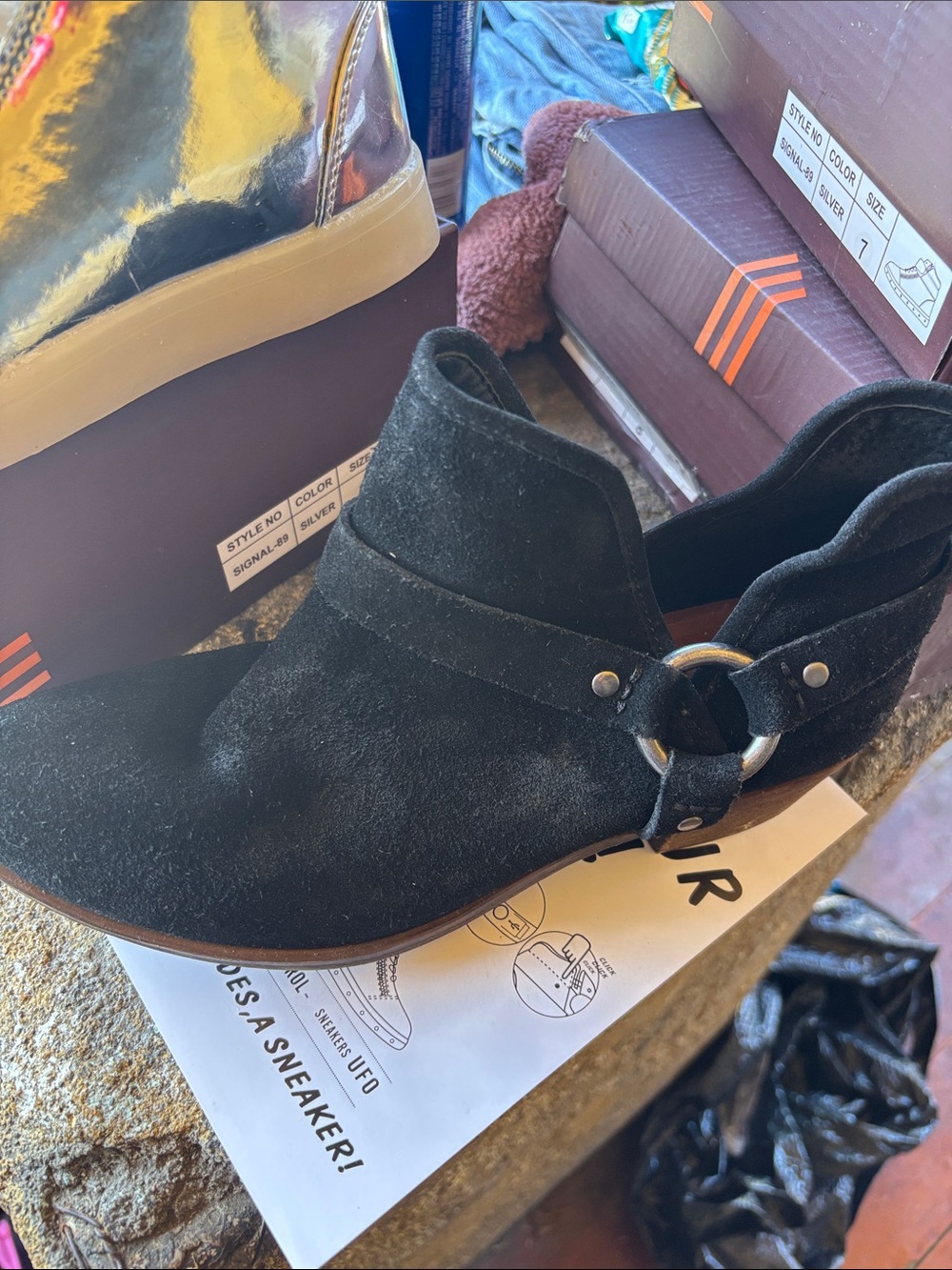 Lucky Brand Black Suede Buckle Ankle Boot